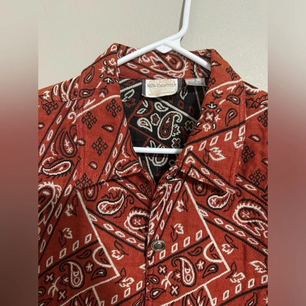 Rare Retro 90s Bandana Print Jacket Rust Red Western maximalist Rodeo small - Picture 10 of 13